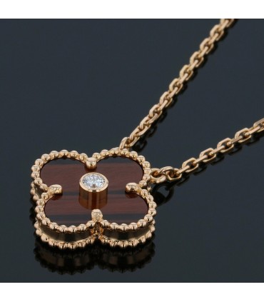Van Cleef & Arpels Vintage Alhambra gold, bull’s eye quartz and diamond necklace