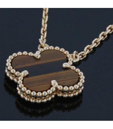 Van Cleef & Arpels Vintage Alhambra tiger's eye quartz and gold necklace