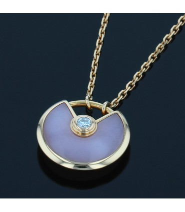 Cartier Amulette XS pink opal, diamond and gold necklace