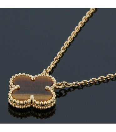 Van Cleef & Arpels Vintage Alhambra tiger's eye quartz and gold necklace