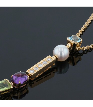 Bulgari Allegra cultured pearls, topaze, amethyst, peridot, tourmaline, diamonds and gold necklace