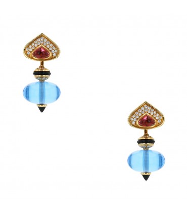 Marina B gold, diamonds, tourmaline and quartz earrings