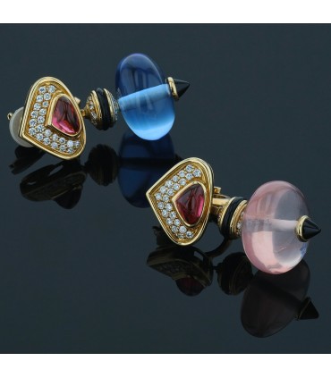 Marina B gold, diamonds, tourmaline and quartz earrings