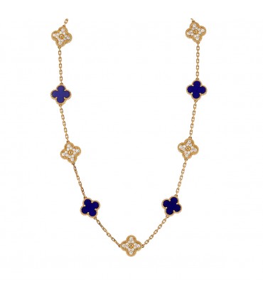 Van Cleef & Arpels Vintage Alhambra lapis lazuli, diamonds and gold necklace