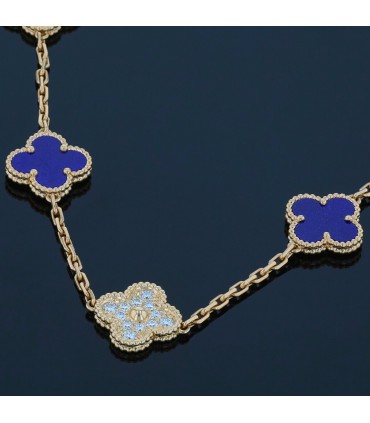 Van Cleef & Arpels Vintage Alhambra lapis lazuli, diamonds and gold necklace