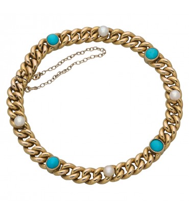 Bracelet or, perles et turquoises