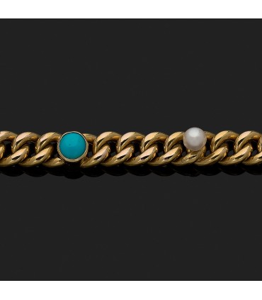 Bracelet or, perles et turquoises