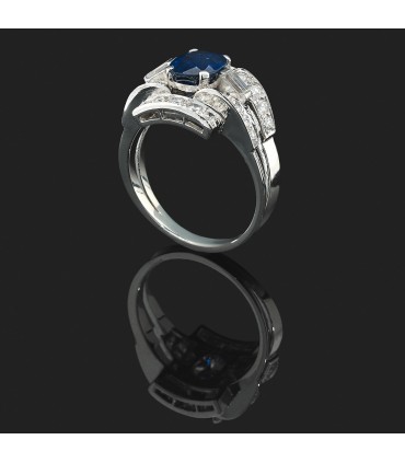 Bague en platine, saphir et diamants