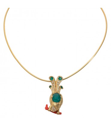 Collier or, émeraude, diamants et corail