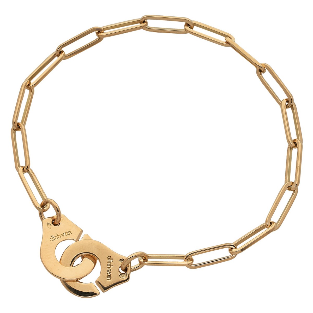 Menottes dinh van R12 bracelet in yellow gold and diamonds on cord | LEPAGE