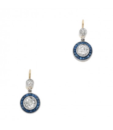 Boucles d’oreilles dormeuses or, diamants et saphirs