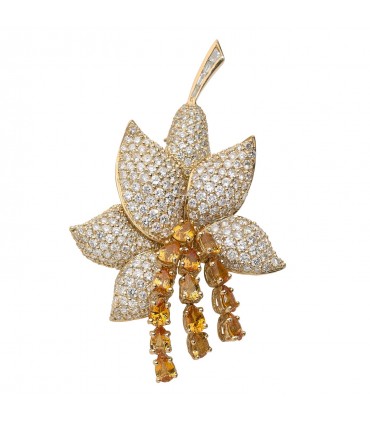 Broche or, diamants et saphirs jaunes