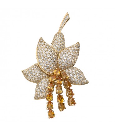Yellow sapphires, diamonds and gold brooch
