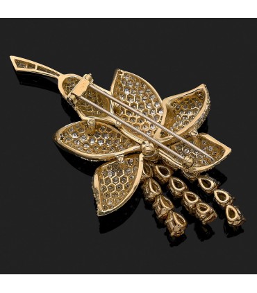 Broche or, diamants et saphirs jaunes