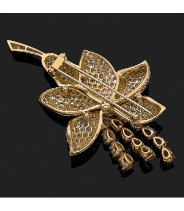 Yellow sapphires, diamonds and gold brooch