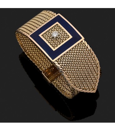 Bracelet or, émail et diamant