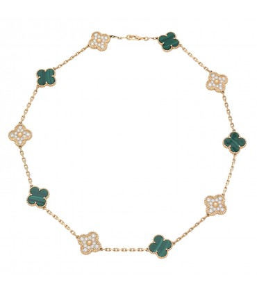 Van Cleef & Arpels Vintage Alhambra diamonds, malachite and gold necklace