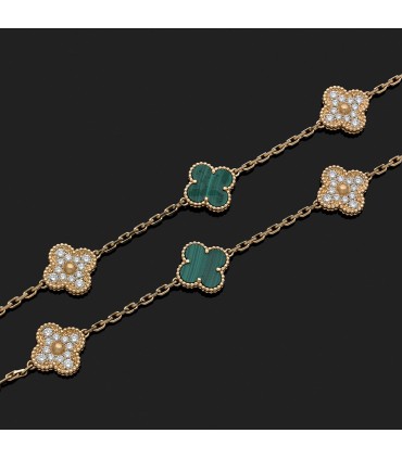 Van Cleef & Arpels Vintage Alhambra diamonds, malachite and gold necklace