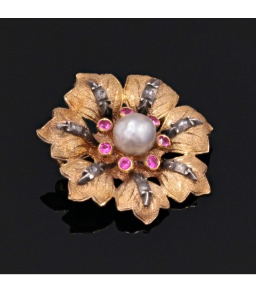 Broche or, diamants et perle