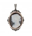 Cameo, cultured pearls, gold and silver pendant
