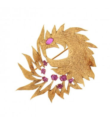 Rubies and gold brooch