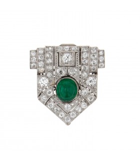 Emerald, diamonds and platinum brooch