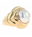 Cultured pearl, diamonds and gold ring