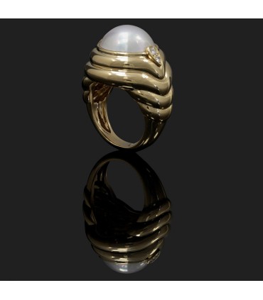 Bague or, diamants et perle mabé