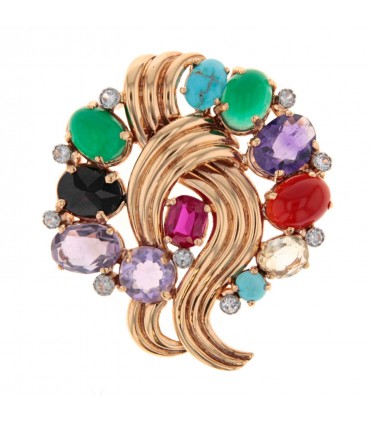 Multi stones and gold brooch