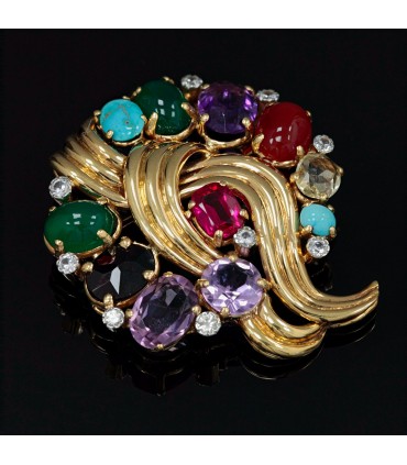 Multi stones and gold brooch