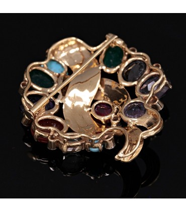 Multi stones and gold brooch