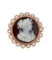 Broche camée or, agate et perles