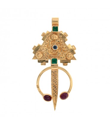 Pendentif fibule or et pierres précieuses