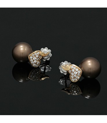 Boucles d’oreilles or, perles et diamants