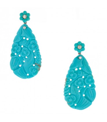 Boucles d’oreilles or, diamants et turquoises