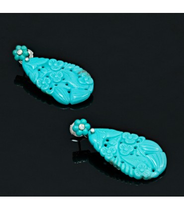 Boucles d’oreilles or, diamants et turquoises