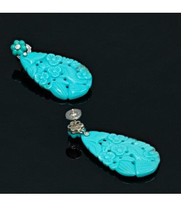 Boucles d’oreilles or, diamants et turquoises