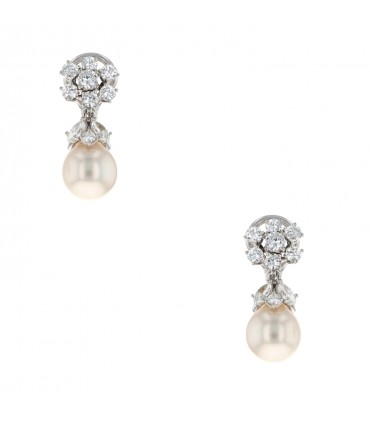 Boucles d’oreilles or, diamants et perles