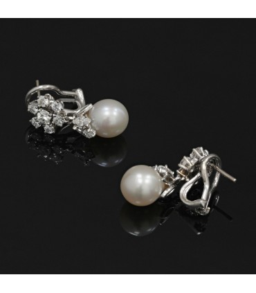 Boucles d’oreilles or, diamants et perles