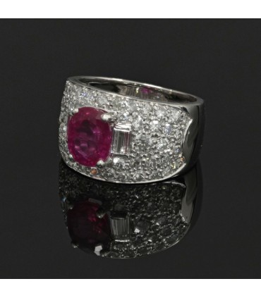 Bague or, diamants et rubis - Gübelin 2,43 cts Birmanie Non Chauffé