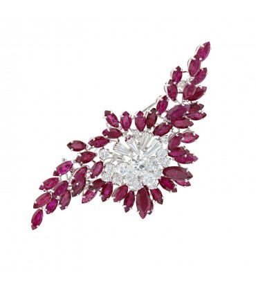 Diamonds, rubies and platinum brooch