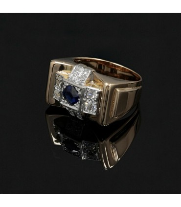 Bague tank or, platine et diamants