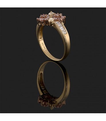 Pink, yellow, white diamonds and gold ring