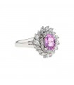 Pink sapphire, diamonds and platinum ring