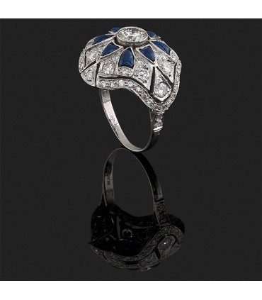 Bague platine, diamants et saphirs