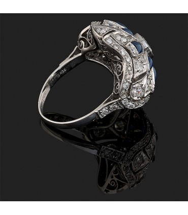 Bague platine, diamants et saphirs