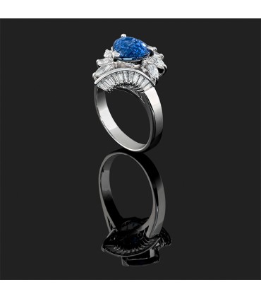 Bague platine, diamants et saphir