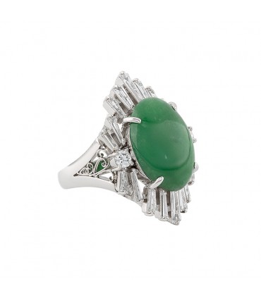 Jade, diamonds and platinum ring