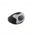 Sapphire, diamonds, gold and wood ring