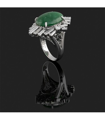 Jade, diamonds and platinum ring